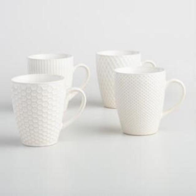 White Textured Stoneware Mugs Set of 4