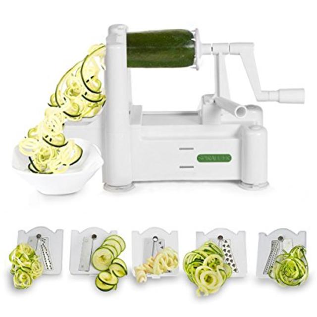 Spiralizer 5-Blade Vegetable Slicer, Strongest-and-Heaviest Duty, Best Veggie Pasta & Spaghetti Maker for Low Carb/Paleo/Gluten-Free Meals, With 3 Exclusive Recipe eBooks