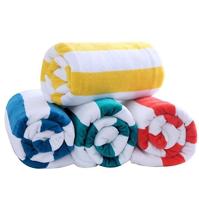 Exclusivo Mezcla 4-Pack 100% Cotton Cabana Striped Beach/Pool/Bath Towel(30" x 60")—Soft, Quick Dry, Lightweight, Absorbent and Plush