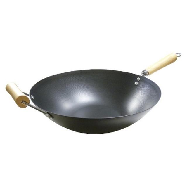 IMUSA 14" Carbon Steel Wok with Wooden Handle - Black