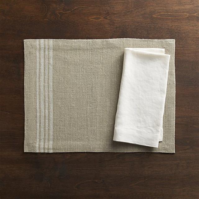 Easton White Stripe Placemat and Helena Vanilla Linen Napkin