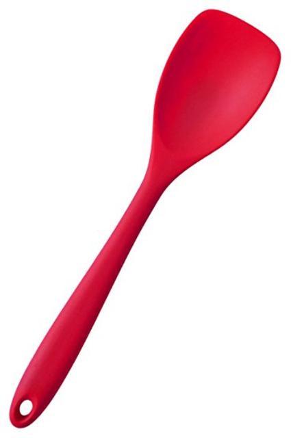 StarPack Premium Silicone Spoonula / Spatula Spoon with Hygienic Solid Coating, Bonus 101 Cooking Tips (Cherry Red)