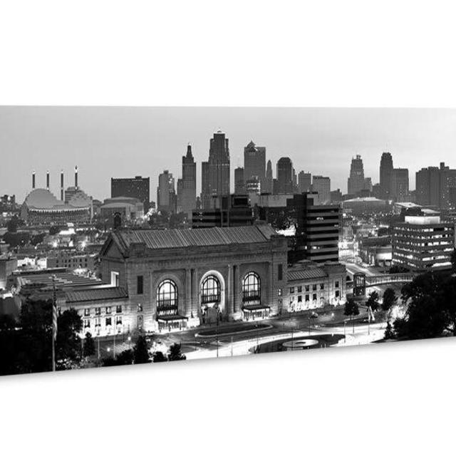 Black and White City Wall Art, Night City Skyline of Kansas City, Wall Art City Canvas 14"x48"