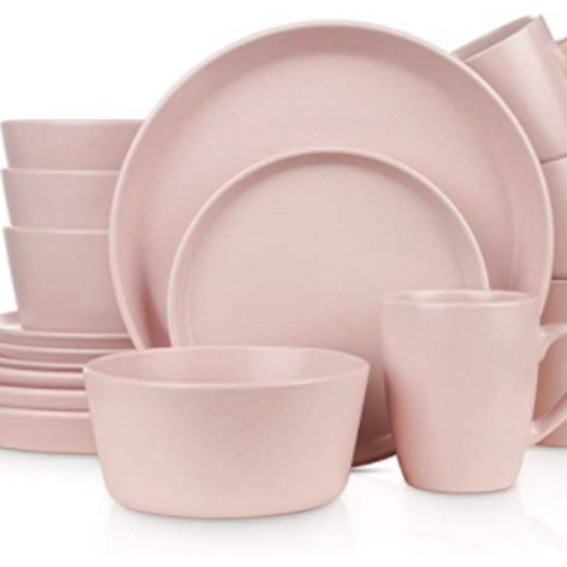 Stone Lain Stoneware Dinnerware Set, Service For 4, Pink
