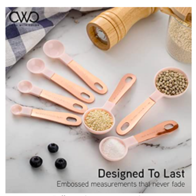 12 PC Measuring Cups Set and Measuring Spoon Set / Stainless Steel Handles / Nesting Kitchen Measuring Set / Liquid Measuring Cup Set / Dry Measuring Cup Set (Pink)