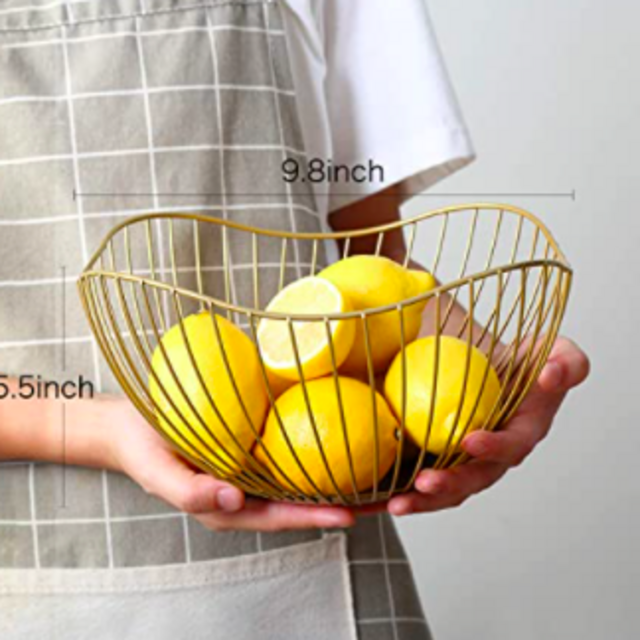 DMAR Wire Fruit Basket Gold Fruit Bowl for Kitchen Counter Wave Fruit Basket Serving Bowl Wire Fruit Dish for Fruits and Veggies