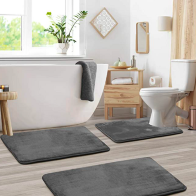 Clara Clark Bathroom Rugs, Ultra Soft Non Slip and Cozy, Velvet Memory Foam Bath Mat, 3 Piece Set.
