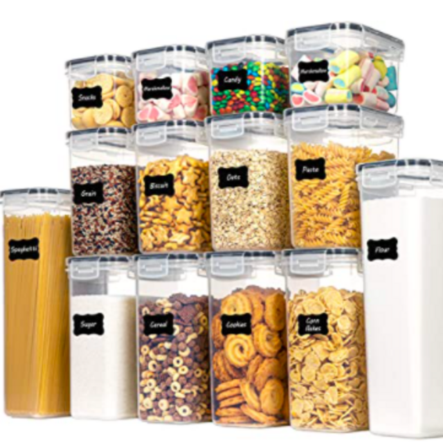 Chefstory Airtight Food Storage Containers Set, 14 PCS Kitchen Storage Containers with Lids for Flour, Sugar and Cereal, Plastic Dry Food Canisters for Pantry Organization and Storage