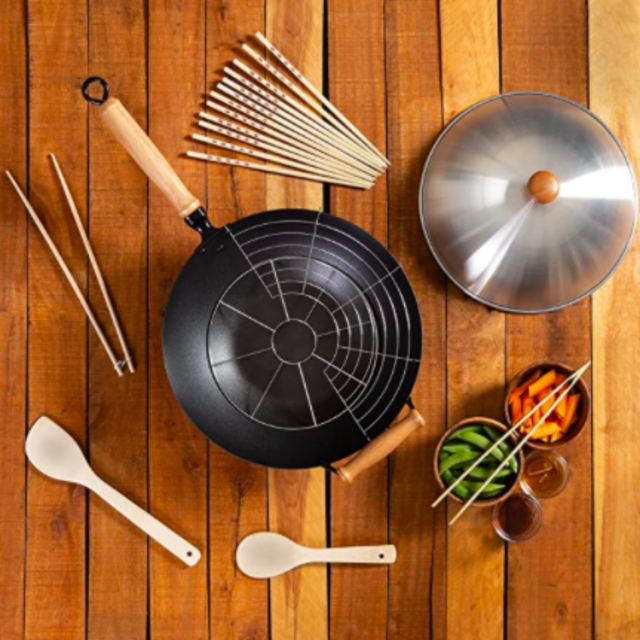 Joyce Chen 22-9938, Pro Chef 14 Inch 10 Piece Excalibur Non-Stick Wok Set