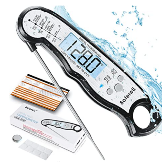 Saferell Instant Read Meat Thermometer for Cooking, Fast & Precise Digital Food Thermometer with Backlight, Magnet, Calibration, and Foldable Probe for Deep Fry, BBQ, Grill, and Roast Turkey