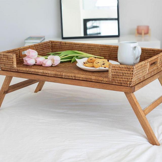 Tava Handwoven Rattan Serving Tray with Stand