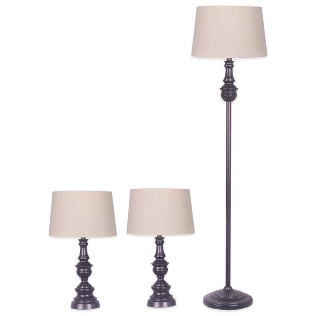 Adesso® Fulton 3-Piece Lamp Set in Antique Bronze with Oatmeal Burlap Shade