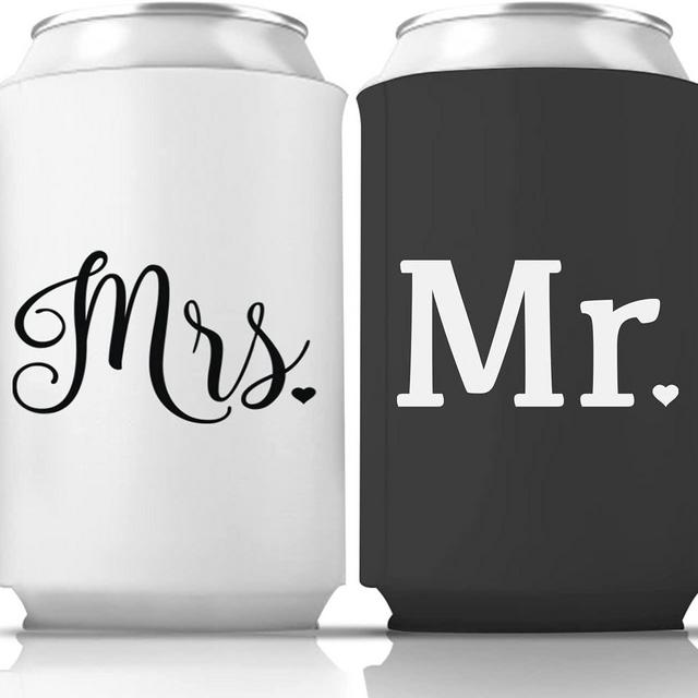 Mr. and Mrs. Can Coolers Couples Collapsible Bottle and Can Sleeves Insulator