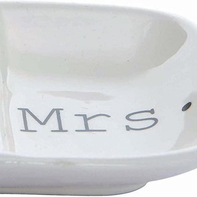 Ceramic "Mr. & Mrs." Two Section Dish, White