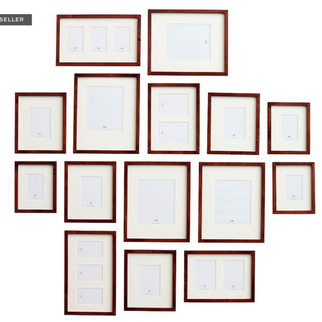 Wood Gallery Frames in a Box, Espresso- Set of 15