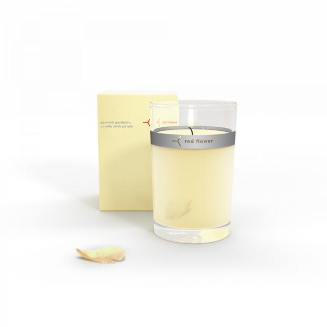 spanish gardenia petal topped candle