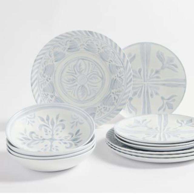 Chambray Tile Melamine Dinner Plates, Set of 4