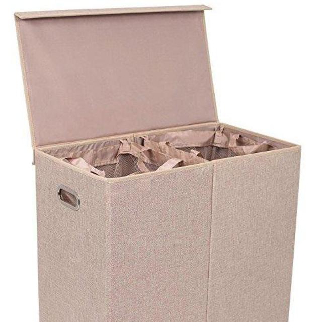 BirdRock Home Double Laundry Hamper with Lid and Removable Liners | Linen | Easily Transport Laundry | Foldable Hamper | Cut Out Handles