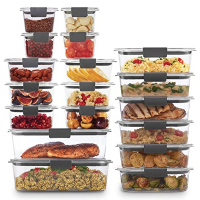 Rubbermaid 44-Piece Brilliance Food Storage Containers with Lids for Lunch, Meal Prep, and Leftovers, Dishwasher Safe, Clear/Grey
