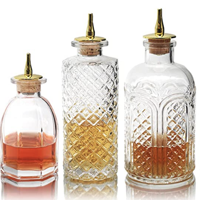 Bitters Bottle Set -4 Packs Glass Vintage Bottle, Decorative Bottles with Dash Top, Dasher Bottles for Making Cocktail Great For Bartender Home Bar - BTSET0001