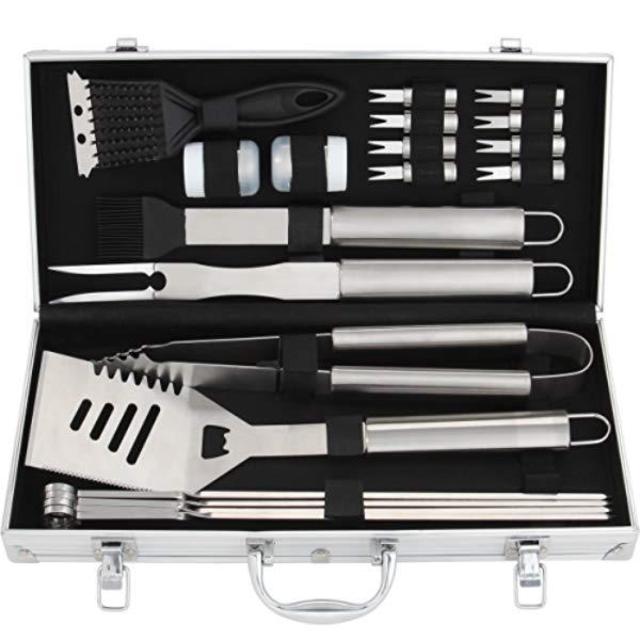 ROMANTICIST 20pc Stainless Steel BBQ Grill Tool Set for Men Women with Gift Box - Complete Outdoor Barbecue Grilling Accessories Kit in Aluminum Storage Case