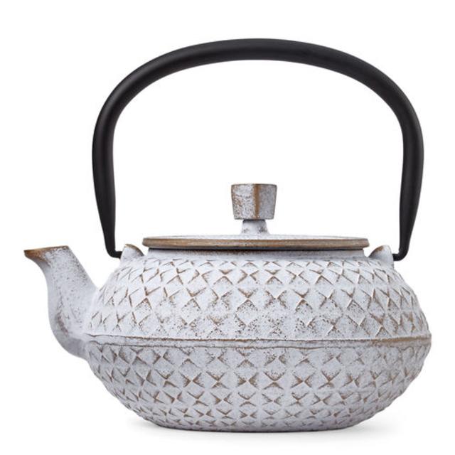 White Grid Cast Iron Teapot