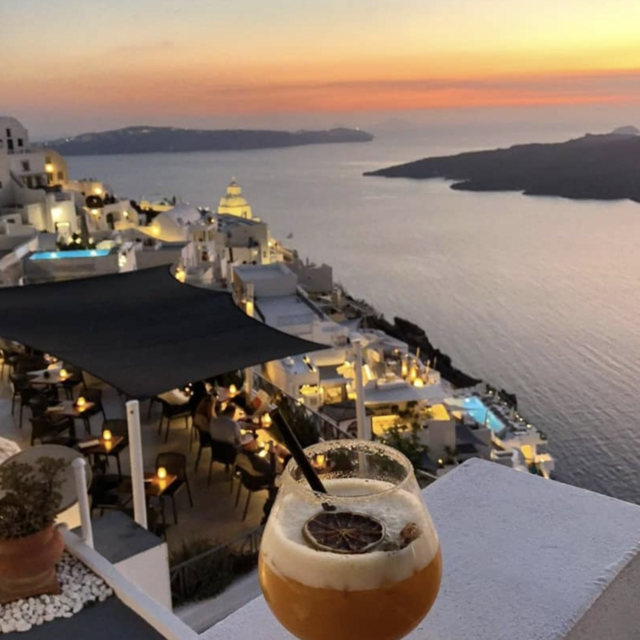 Sunset drinks at PK Cocktail Bar in Santorini