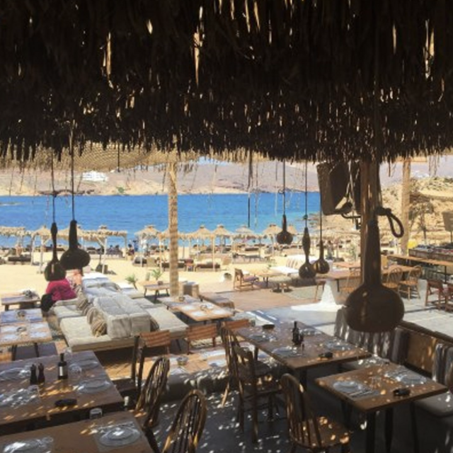 Sunset beach dinner at Alemagou in Mykonos