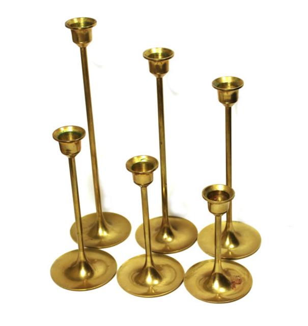 Graduated Brass candle holders. set of 6. Eames era. Mid Century Modern