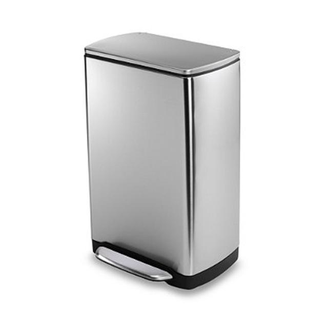 simplehuman® Brushed Stainless Steel Fingerprint-Proof Rectangular 38-Liter Wide-Step Trash Can