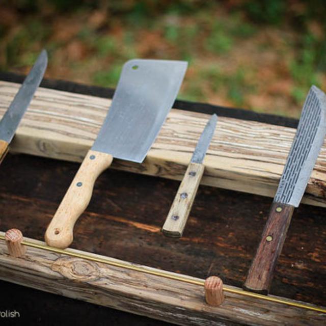 21" - 8 Knife - Wooden Magnetic Knife Rack & Utensil Rack Combo - Spalted Sassafras