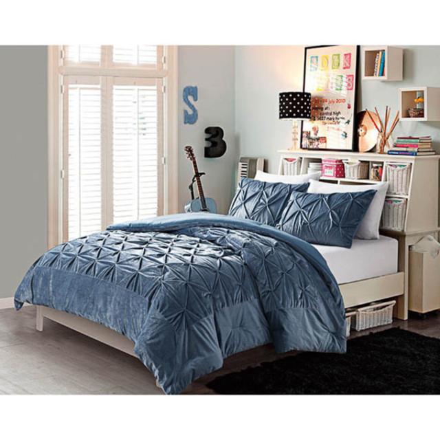 *King Size - Blue* Hamilton Plush Pintuck Fleece Down Alt 3-piece Comforter Set