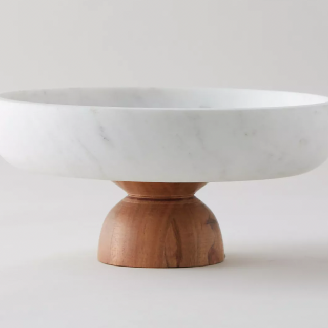 Marble + Acacia Wood Footed Serving Bowl