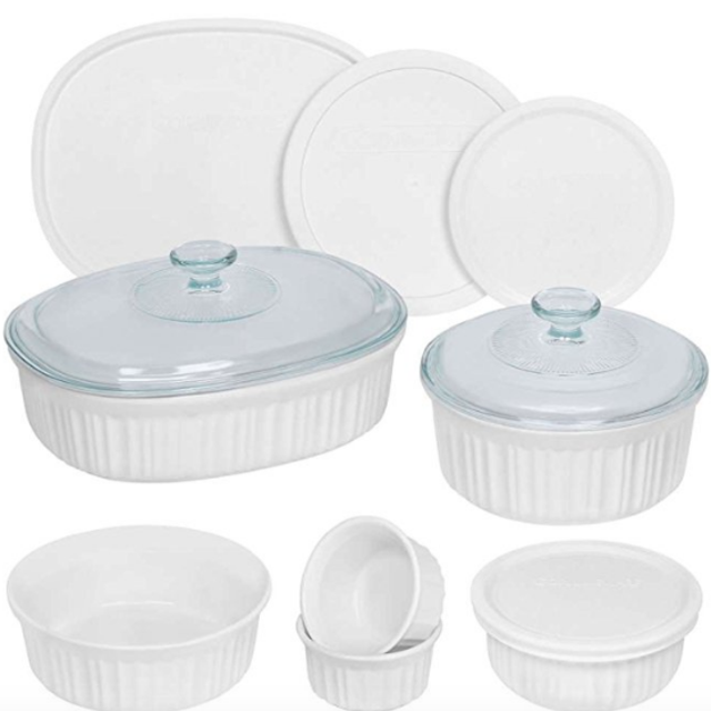 CorningWare 12 Piece Round and Oval Bakeware Set, White