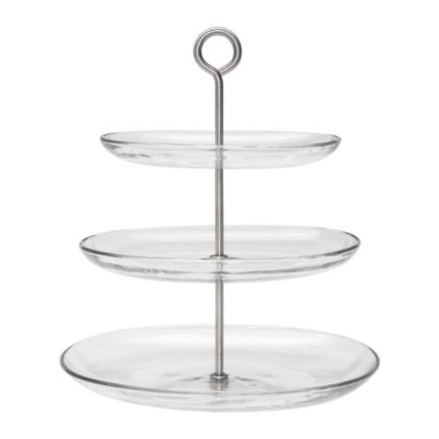 KVITTERA Serving platter, 3 tiers, clear glass, stainless steel