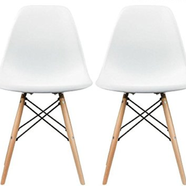 2xhome - Set of Four (4) White - New Seat Height 18.5inches Eames Chair White Natural Wood Legs Eiffel for Dining Room Armless Chairs