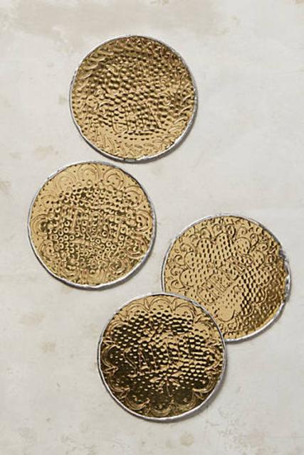 Hammered Brass Coaster Set