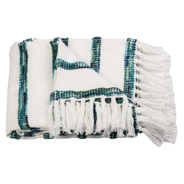Striped Throw Blanket - White/Blue - Threshold™