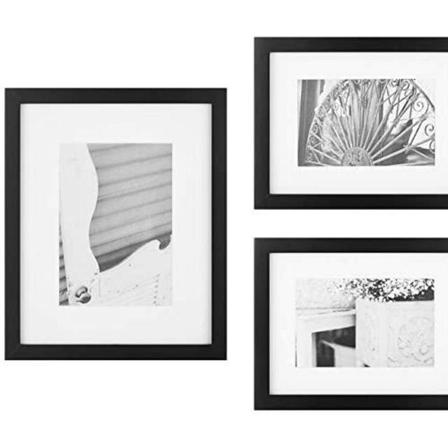 Gallery Perfect 7 Piece Black Photo Kit with Decorative Art Prints & Hanging Template Gallery Wall Frame Set, Multi Size