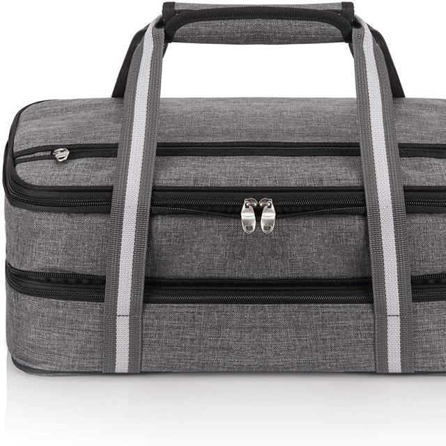 Insulated Expandable Double Casserole Carrier and Lasagna Holder for Picnic Potluck Beach Day Trip Camping Hiking - Hot and Cold Thermal Bag in Gray – Tote can hold 11 x 15 or 9 x 13 baking dish
