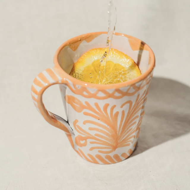 Mug with hand painted designs (Peach)