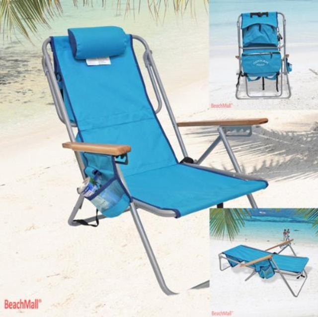 WearEver Hi-Back Deluxe Steel Backpack Chair, Light Blue -Cooler Pouch, 5 pos LayFlat