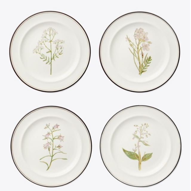 TORY BURCH LILAC FLOWER SALAD PLATES, SET OF 4