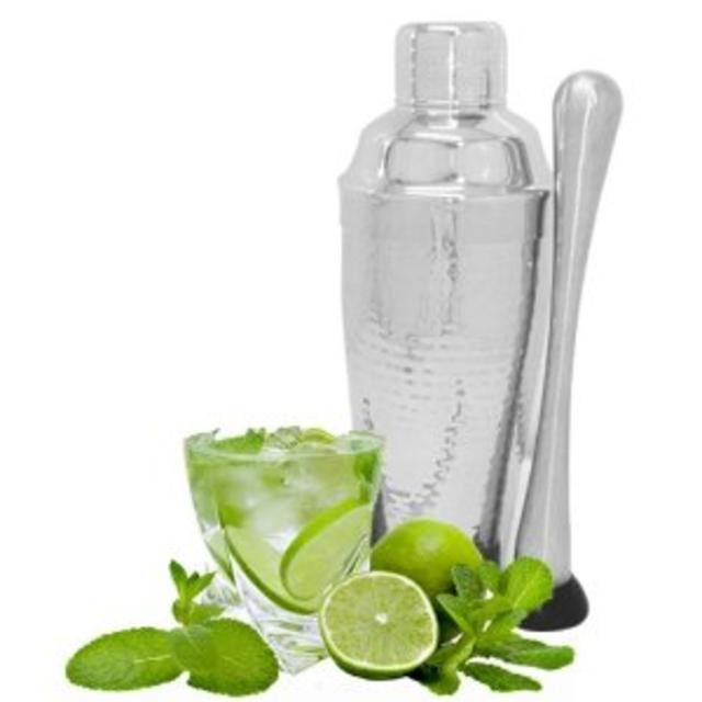 Elegant Hammered Martini Shaker Set and Muddler