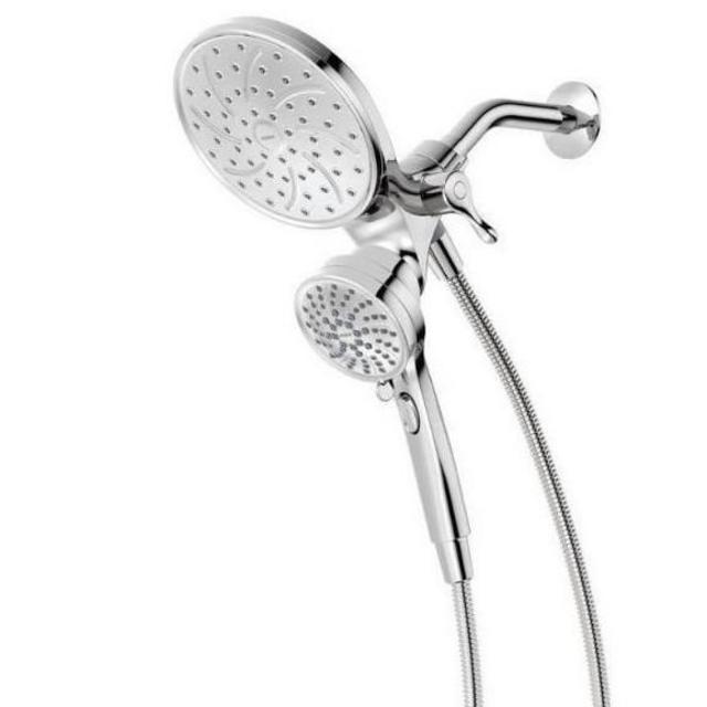 Attract 6-spray 6.75 in. Dual Shower Head and Handheld Shower Head in Chrome Eco