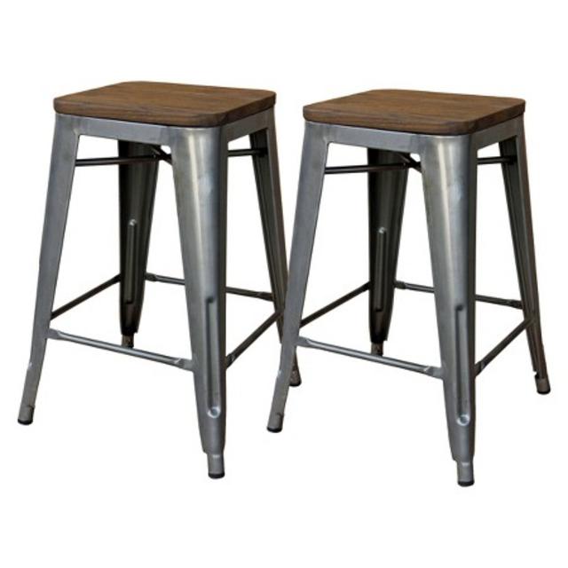 Two Hampden Industrial Wood Top 24" Counter Stool Metal - Threshold™