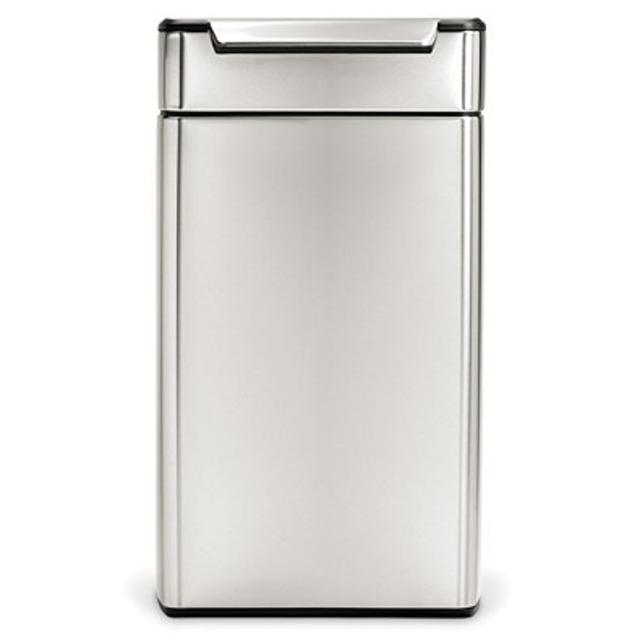 simplehuman® Brushed Stainless Steel Fingerprint-Proof Rectangular 40-Liter Touch Bar Trash Can