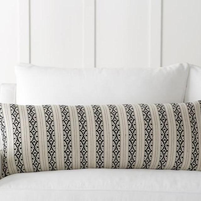 Ariana Stripe Jacquard Pillow Cover, 14x36", Ivory/Black