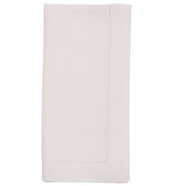 PB Classic Belgian Flax Linen Hemstitch Dinner Napkin, Set of 4, Ivory