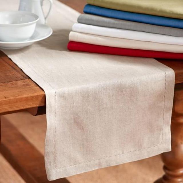PB Classic Belgian Flax Linen Hemstitch Table Runner, 16 x 108", Flax